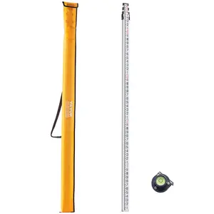 VEVOR Aluminum Grade Rod,  16-Feet/8ths 4 Sections Telescopic Measuring Rod,Double-Sided Scale 1/8in Leveling Rod Stick,Aluminum Alloy Survey Rod with Bubble Level &Carrying Bag for Houses,Walls,Floors