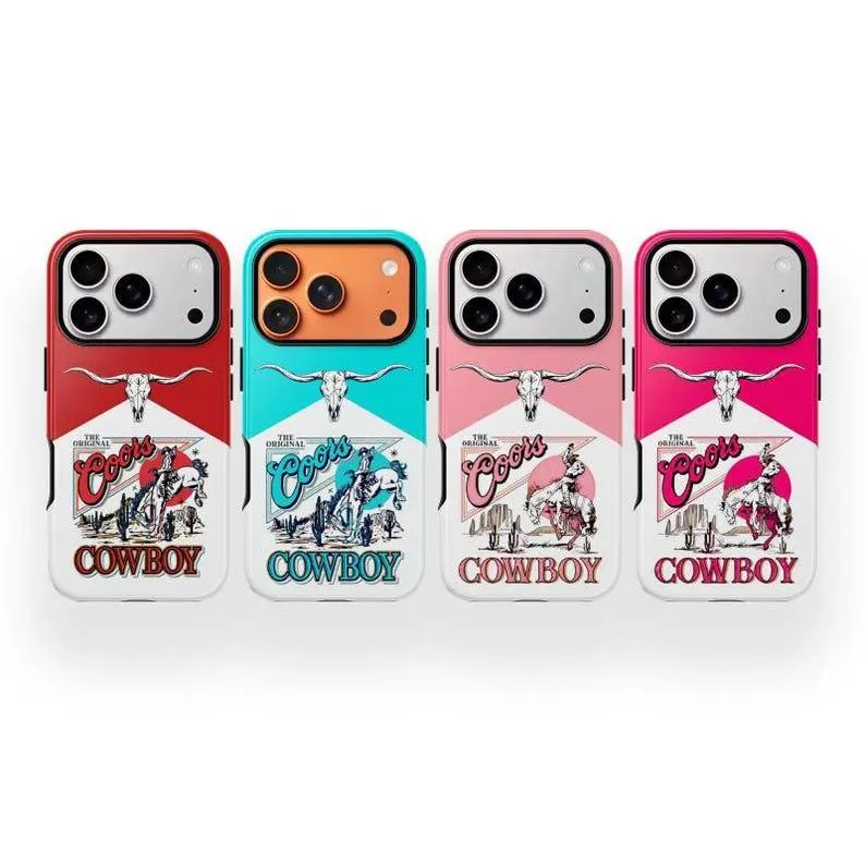 Coors Western Tough Rubber Smartphone Case for iPhone 17,16,15,14,13,12 - Longhorn Skull Print, Rodeo Horse Design, Handheld Wireless Devices Accessory, Resistance