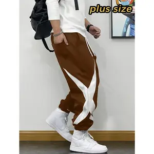 Men's Plus Size Color-Block Star Graphic Joggers, Big & Tall Drawstring Casual Sweatpants for Streetwear & Daily Wear Convenient Versatile Functionality