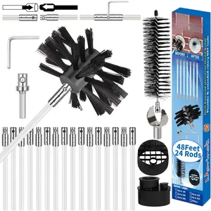 48  Dryer Vent Cleaning Kit, Chrome Button Locking System, Lint Removes, Dryer Vent Cleaning System, Dryer Vent Cleaner Kit Vacuum Attachment with Vacuum Adapter, Dryer Adapter