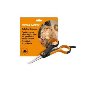 Fiskars Round Tip Pet Detailing Scissors for Dogs & Cats - Gentle Precise Trimming with Durable Blades & 5-Point Grip - 5.5in Length
