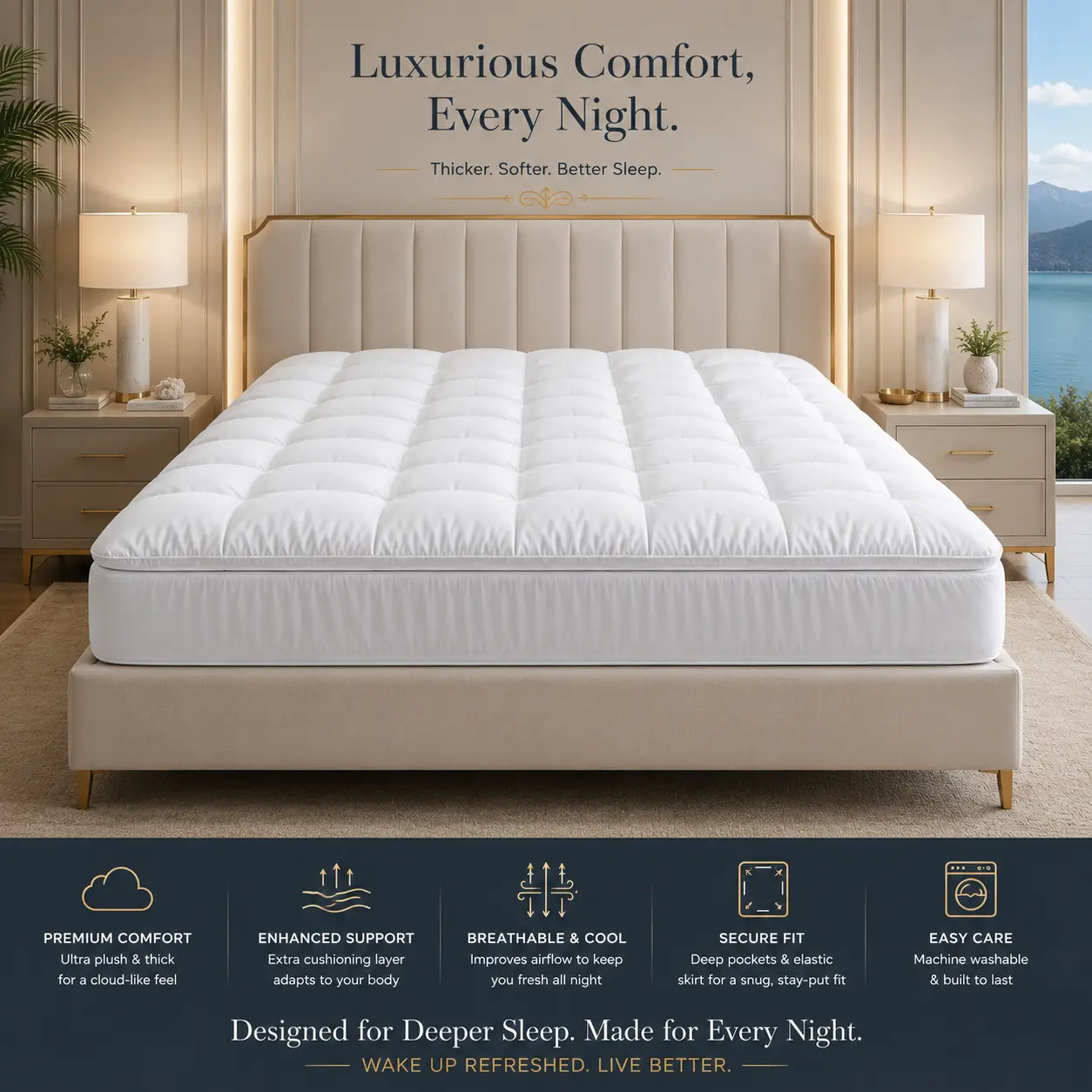 4 Inch Extra Thick Mattress Topper, Plush Pillow Top Mattress Pad, Breathable Quilted Bed Topper with 8-22 Inch Deep Pocket, 360° Elastic Fitted Skirt, Soft Hotel Quality Mattress Cover for Better Sleep