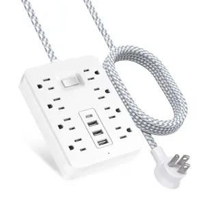 Power Strip, Muti-Outlets Ports Desktop Charging Station, Flat Plug Overload Surge Protection Outlet Strip, USB Ports, Extension Cord, Wall Mount, Night Light Station Socket,for Home,Office