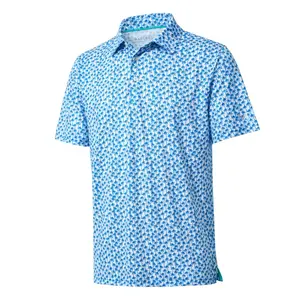 MAELREG Men’s Printed Polo Shirt, Quick Dry Performance Stretch Moisture-Wicking Breathable Golf Top,Blue Shortsleeve Shirt,Fashion Menswear