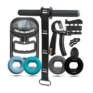 Complete At Home Grip Strengthening kit : Adjustable resistance hand gripper, grip tester (dynamometer), forearm workout twist bar. Essential at home gym equipment for better grip.