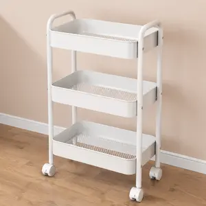 3-Tier Rolling Mesh Shelf Storage Cart with Lockable Wheels, Heavy-Duty Mobile Desk Organizer for Office, Kitchen, Multi-Purpose Letter Tray & Stacking Support Accessory