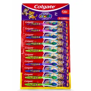 Colgate Kids Toothbrush Set 12 Pack Card Colorful Fun Brushes for Daily Use No-Drip Nasal
