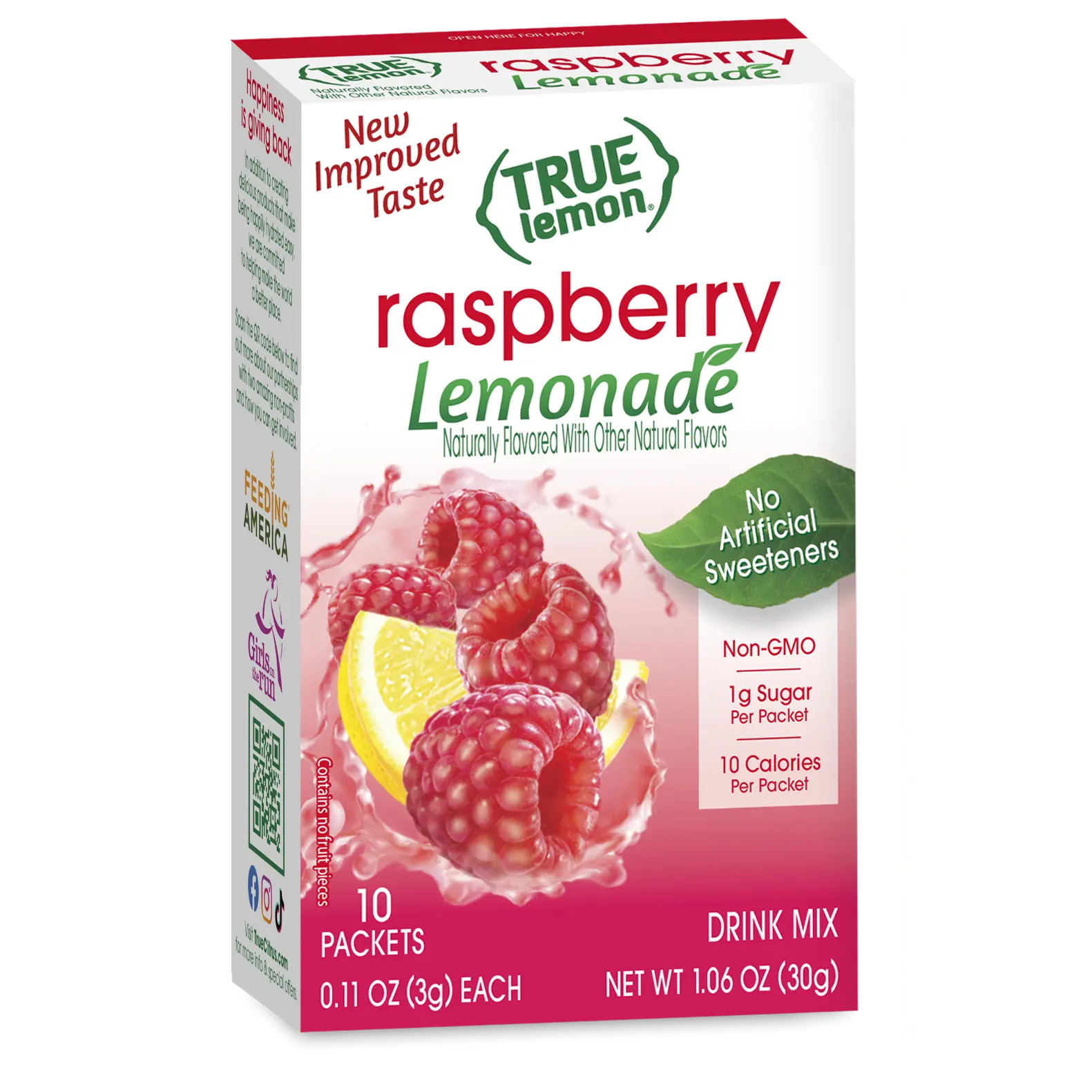 True Lemon Raspberry Lemonade Drink Mix | Low Sugar Packets | 10 Cal | No Artificial Sweeteners