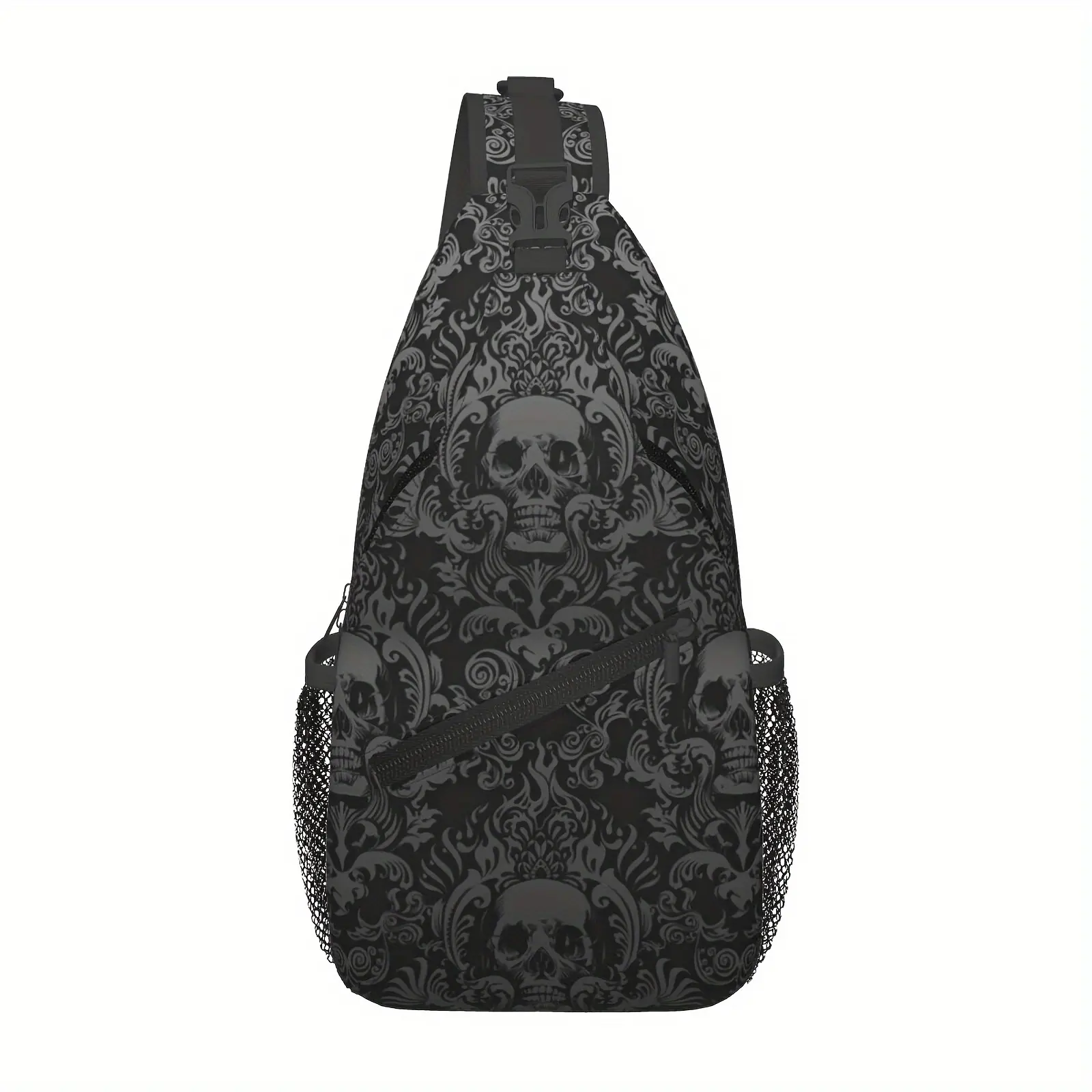 Men's Gothic Skull Polyester Chest Bag - Large-Capacity Everyday Beltpack with Padded Straps for Hiking, Shopping, Multifunctional Men's Accessory, Multifunctional Chest Bag, Versatile Bag, Adjustable Chest Pack