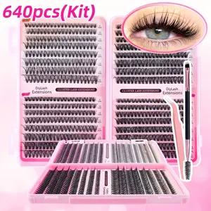 640pcs False Eyelashes Set, Diy Volume Eyelashes, Cluster Lash Extensions, Diy Lash Clusters, 0.05mm Dense Luxurious C&d Curl Mix, Length 10-18mm, Reusable with Brush & Tweezers, Ideal for Beginners