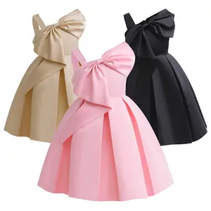 Princess Dress For 2-10T Girls Baby Girls Big Bow Solid Color One Shoulder Summer Performance Dress One Piece Party Dress ZT-3340