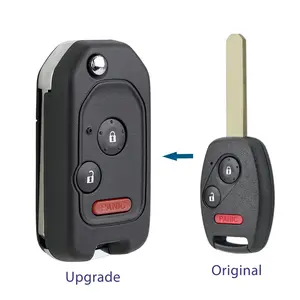 Upgrade Flip Remote Car Key Fob Shell Case 3 Button for Honda Fit CR-V Civic Accord Pilot 2006 2007 2008 2009 2010 2011 2012 2013