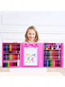 1 Set 68/208pcs Kids Art Painting Supplies Set with Brushes Markers Colored Pencils Erasers Sharpeners Palette Rulers A4 Drawing Papers Easel Board for Christmas Back to School Birthday Gift School Supplies