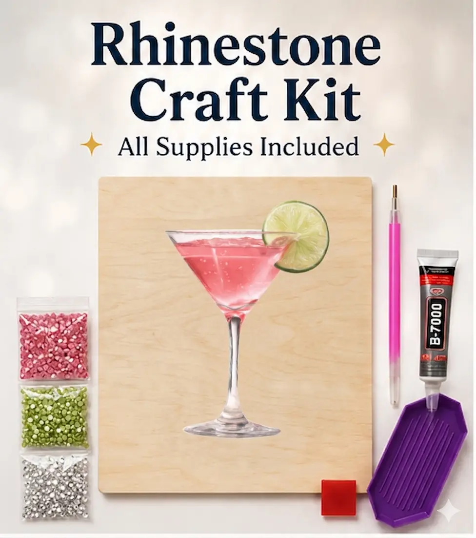 DIY Cocktail Rhinestone Craft Kit | Pink Martini Bedazzle Board | Easy Beginner Craft