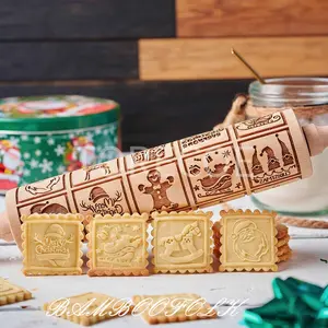 1pc Christmas Gingerbread Man Embossed Wooden Rolling Pin for Baking, Deep Engraved Cookie Cutter For Baking Embossed Cookies,Cute Kitchen Decor DIY Tool for Adults, birthday gift women,gift women, mom birthday gift