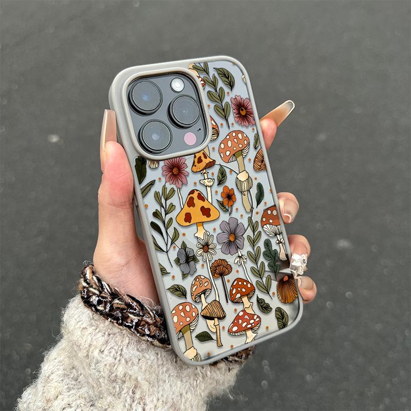 Mushroom & Wildflower Print Phone Case  Add A Touch Of Forest Charm & Playful Warmth To Your Daily Device Featuring Built-In Strong Magnet Ring Blending Smooth Macaron Texture With Secure Magsafe Compatibility For iPhone 17 16 15 14 13 12 11 X XS