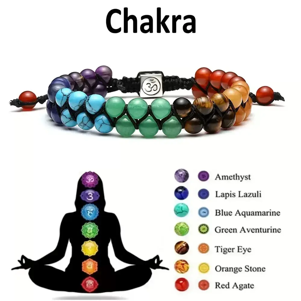 7 Chakra Bracelets with Natural Stone Healing Crystal Beads, Unisex Spirituality Jewelry with Adjustable Macrame Cord, Relaxing Gifts for Yoga & Everyday Wear, Crystals, Easy To Wear From Work To Yoga Class