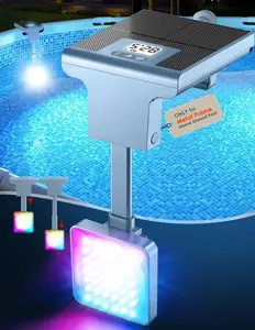 LightHacker Solar Pool Lights for Metal Frame Above Ground Pool, Upgraded Solar Lights wt/ LCD Pool Thermometer, Underwater Led lights for Pool Accessories,Waterproof  Swimming Pool Lighting with 10 Light Modes, 1PC