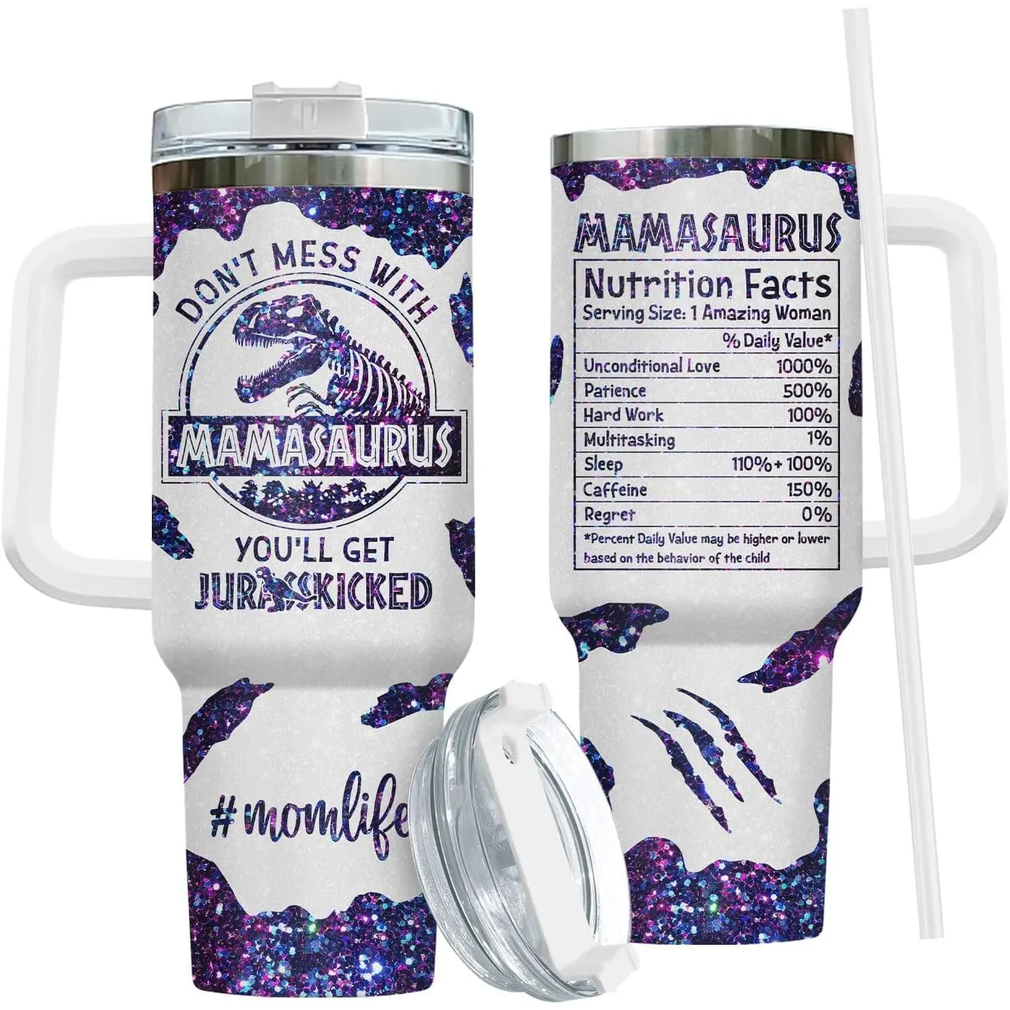 Funny Dinosaur Tumbler 40oz Coffee Mug with Handle and Straw, Stainless Steel Insulated Travel Cup, T Rex Mom Gifts, Mothers Day Gifts, Dealsforyou, Summerwins, Summersale, Midyearsale