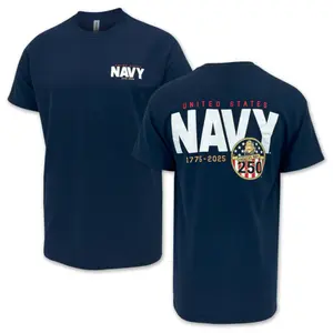 United States Navy 250th Anniversary T-Shirt, Bold Military Emblem & Heritage Seal Graphic, US Navy Pride Shirt for Sailors, Veterans & Patriotic Americans, Perfect Gift for Military Families or Navy Supporters