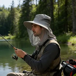 1pc Outdoor Mosquito and Sun Protection Hat, with breathable mesh fabric spliced on the hat body, fully covering the head, face, and neck, made of soft and foldable material, a must-have for going out, suitable for people who engage in outdoor fishing, fa