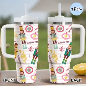 PIKPAKA Nutcracker Pattern Vacuum Flasks 40oz Stainless Steel Insulated Tumbler with Handle & Straw, Leakproof Travel Mug, 12H Cold Retention, Christmas & Holiday Gift Idea for Friends, Family & Coworkers