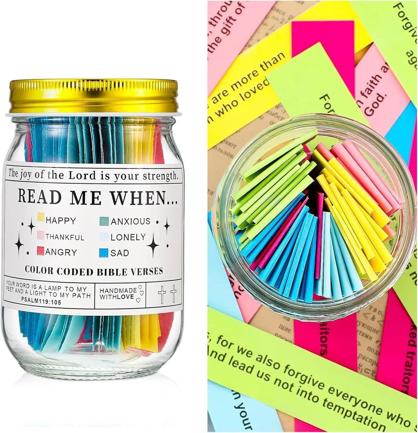 Bible Verse Jar with Waterproof Inspirational Scripture Prayer Cards - Christian Decor, Room Decor Gift for Teens, Confirmation Baptism Birthday Christmas Presents