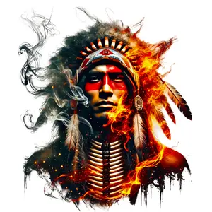 Ready-to-Press Native American Hot Peel DTF Transfer - Smoke And Fire Designs, Vibrant Colors, Ideal for Unique Tribal Artwork DIY Projects