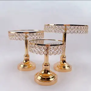 3pcs Gold Round Mirror Cake Stands Metal Pedestal Holder with Crystals Party Cupcakes Dessert Cheese Display Plates for Wedding Party Birthday Baby Shower Celebration Home Decor 8”10”and 12”