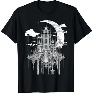 Cotton Graphic Tees Streetwear Gifts  Anime Japanese Goth Castle Cyber Sigilism T-Shirt