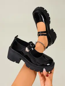 Women's Thick Sole Platform Heart Buckle Round Toe Mary Jane Shoes, Fashion Stylish Outdoor Versatile Style, Summer Footwear for Ladies, Flatform