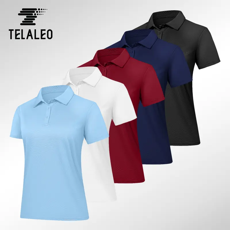 TELALEO Women's 5-Pack Polyester Short Sleeve Polo Shirts - Style, 4-Button Front, Collared, Moisture-Wicking, Dry-Feel Fabric, Breathable Women's Clothing for Work & Casual Sports