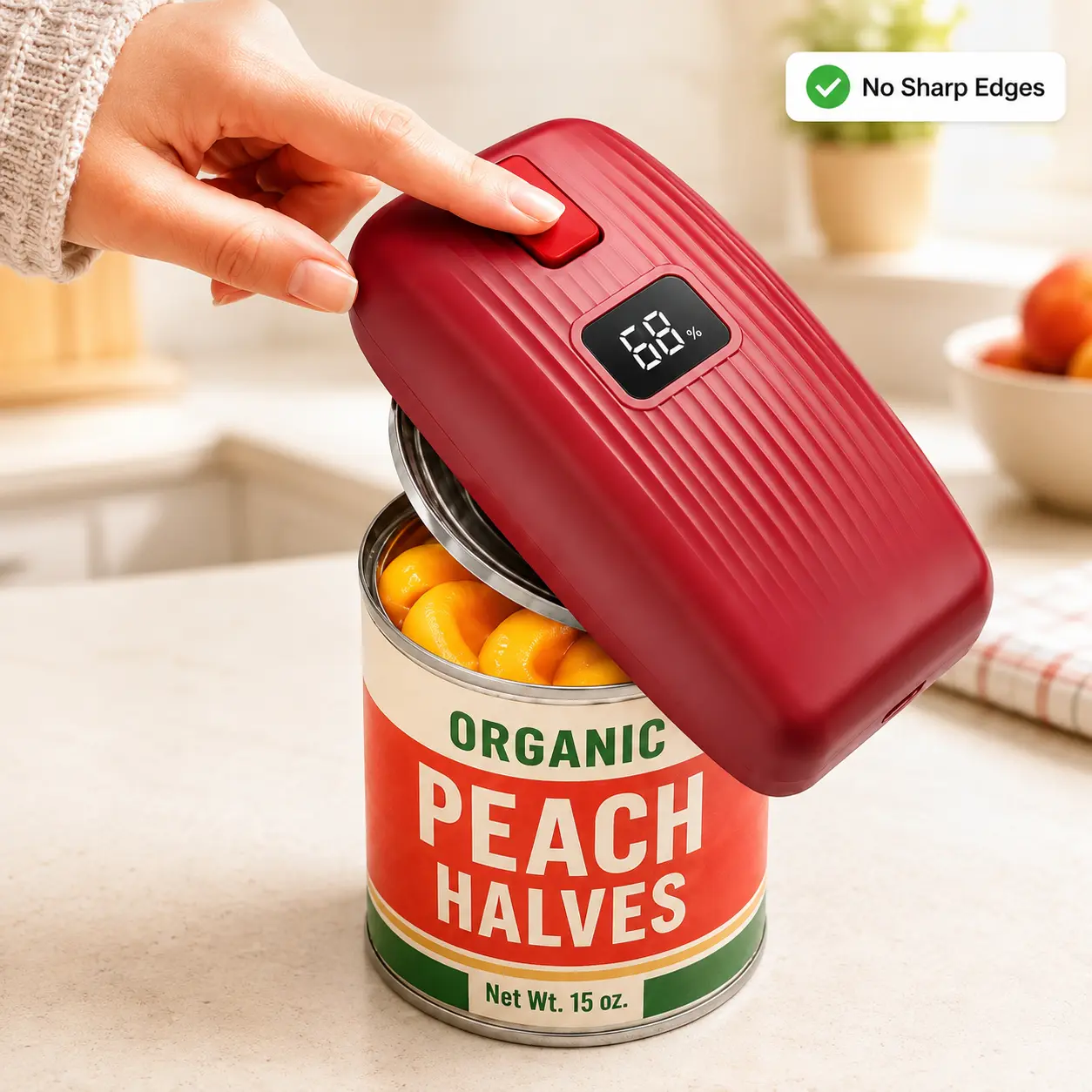 Rechargeable Electric Can Opener with LED Battery Display, 1-Touch Automatic Hands-Free Operation, Smooth Edge Cutting, USB-C Handheld Kitchen Gadget for Seniors, Home & Camping
