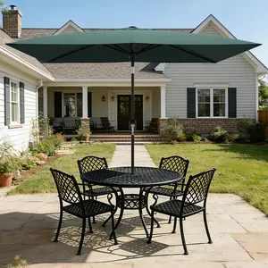 10ft Rectangular Crank and Push Button Tilt Patio Umbrella with 6 Sturdy Ribs Outdoor Market Sun Umbrella for Garden Deck Lawn Pool