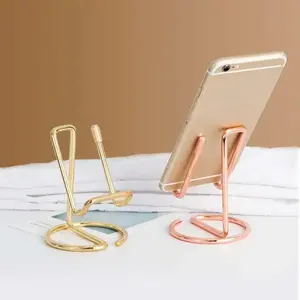 1count Metal Lazy Wire Mobile Phone Portable Holder Phone Mount Gold For Ipad Mobile Phone Universal Storage Rack Accessories Desk Decoration Tablet Phone Mount