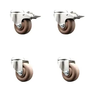 Service Caster SCC-SS316BHTTL20S3514-GFNSHT-2-S-2 316 Stainless Steel High Temperature Glass Filled Nylon Swivel Central Hole Castors, 3.5 in. Brown Wheels - Set of 4