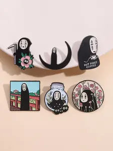 6 Piece Spirited Away No-Face Multi Badge Set, Sakura Scythe and Colorful Character Design, Perfect for Ghibli Fans and Collectors, Accessories, Flower Brooch Pin