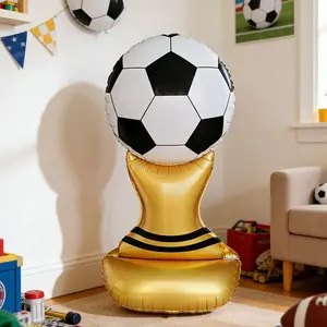 1pc 61 Inch Standing Base Football Cup Aluminum Foil Balloon, Soccer Theme Home Decor, Football Decorations, Indoor Party Prop, Football Party Supplies, Atmosphere Creation, Football Balloon Garland, Football Balloons