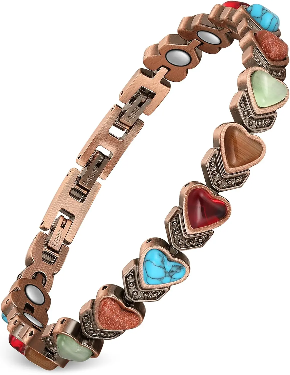 Pure Copper Bracelets for Women, Ultra Strength Magnetic Bracelet with 3800 Gauss Magnets & Natural Turquoise & Stones, Adjustable, Jewelry Gift high quality fashion jewelry hip hop style jewelry