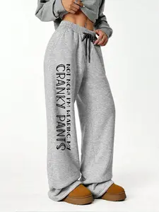 Women's Casual Loose Fit Long Pants Bottoms, Trouser, Fun Slogan Print, All Seasons Wear, Comfortable Everyday, Versatile Summer Clothing