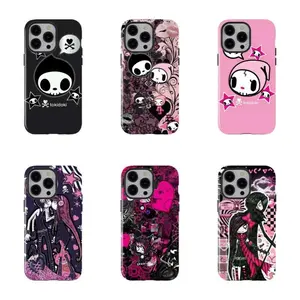 Adios & Ciao Ciao Skull Couple Phone Case, Y2K Dark and Sweet Pink and Black Style, Shockproof Cover, for iPhone 16/15/14/13/12/11/17 ProMax Plus for Samsung phones,an excellent gift for men and women.