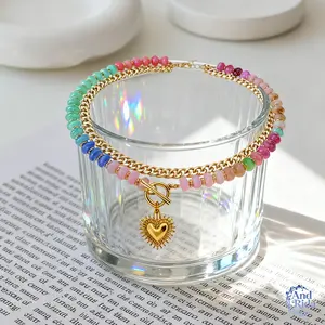 Dopamine Colorful Beaded Necklace, Boho Ethnic Style Heart Pendant Charm, Stackable Collarbone Chain for Layered Look Women's Jewelry motivational steel boyfriend husband men permanent thick sporty elegant gold pure copper Daily Bible Verse Bracelet men's
