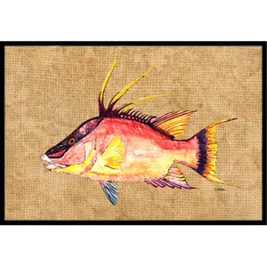 212 MAIN Hog Snapper Durable Area Rug - 18x27 Indoor-Outdoor Mat with Rubber Grip and Framed Artwork Accent, Durable Area Rugs