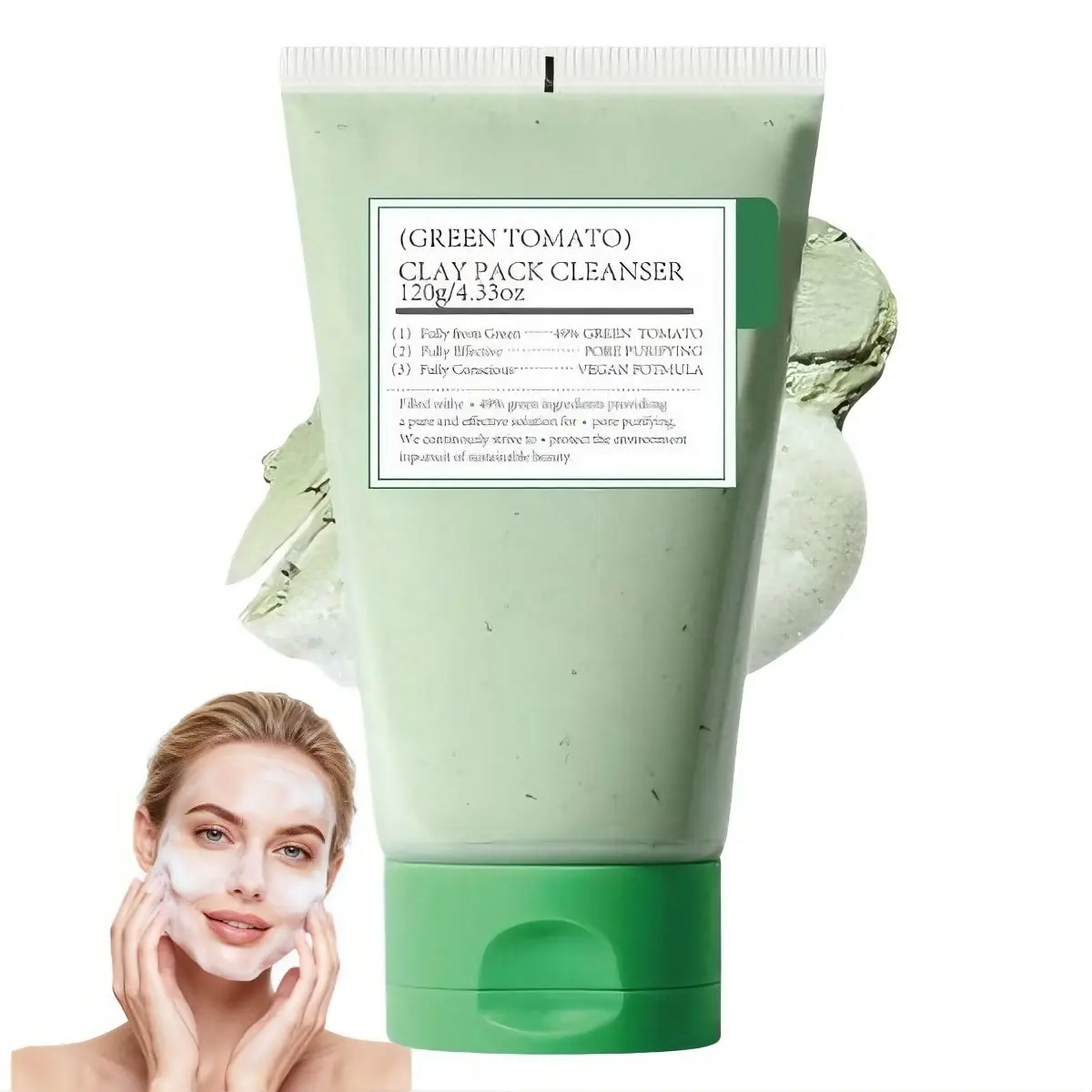 Green Tomato Pore Cleanser,  Clay Mask Cleanser for Deep Pore Cleanse & Pore Minimizer, Blackhead & Sebum Control, Gentle Face Wash for Women, Extract Sebum & Clogged Pore Care Exfoliation (120g/4.33 fl.oz) Cleansing