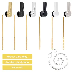 Hibbent Universal Front Mount Toilet Handle Tank Flush Lever Replacement Handle with Stainless Steel Flapper Chains for Most Front Mount Toilets- Gold Finish Toilet Handle