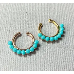 1pc Non-Piercing Turquoise Bead Septum Hanger Clip-On Nose Ring Body Jewelry
