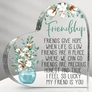 Heart Shaped Acrylic Ornament, Friendship Themed Desk Ornament, Acrylic Desktop Decoration, Desk Signage Decoration, Desk Signs Ornament, Office Home Decor, Creative Gift for Women & Girls, Festive & Party Supplies10x10cm
