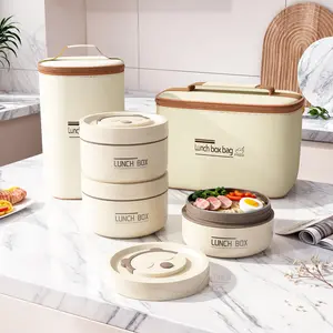 Stainless Steel Bento Stackable Insulated Lunch Container Set for Adults 3/4 Separate Boxes Insulated Bag Durable for Travel School Picnics