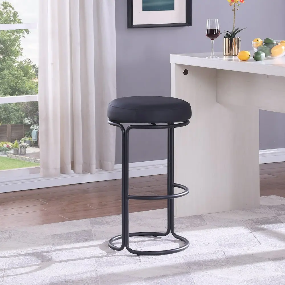 Madison Black Vegan Leather Bar Stool, Set of 2