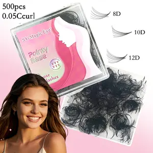500 Pcs per box, Curl C / D, Thickness 0.05mm,8D/10D/12D,8-15mm / Mixed Lengths, Pointy Base Premade Fans Eyelash Extensions, Thick Fake Lashes For Professional, Daily, Wedding, Party, Costume Makeup